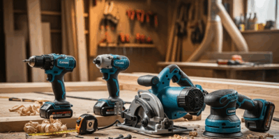 collection of cordless power tools arranged on a wooden work 20260331 084309
