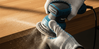 random orbital sander sanding a wooden furniture surface wit 20260331 084344